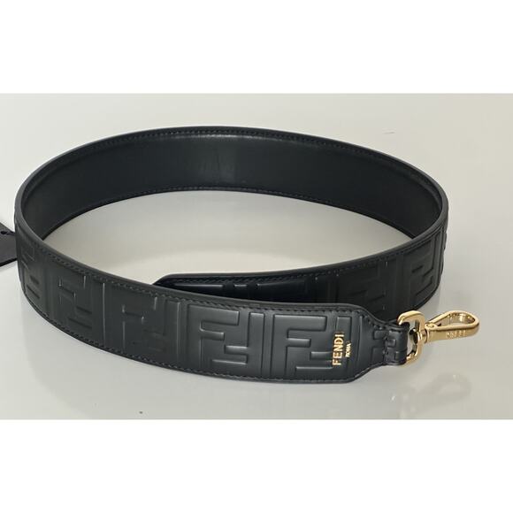 FENDI FF Logo Leather Strap Black Made in Italy NWT $790 - Picture 2 of 12